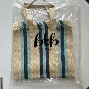 BTB New Fringe Tote bag in Beige and Blue Stripe